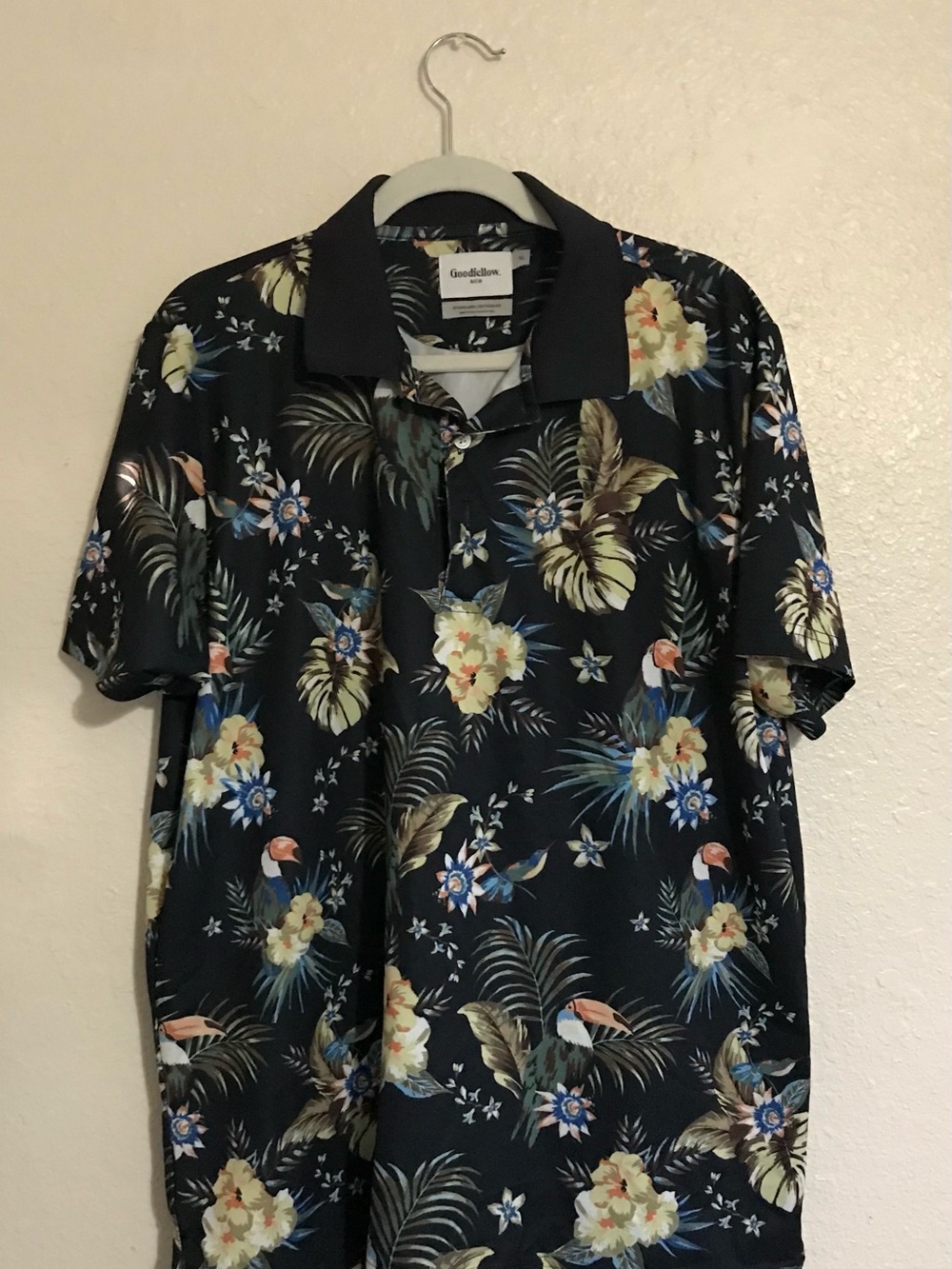 Goodfellow & Co Black Tropical Floral Polo